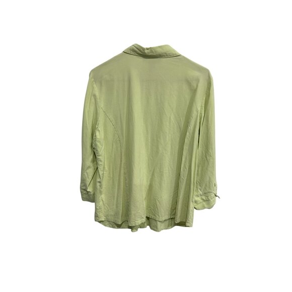 Denim & Co Womens 100% Silk Button-Up Shirt XL Beige Collared Top With Pockets - Picture 2 of 9